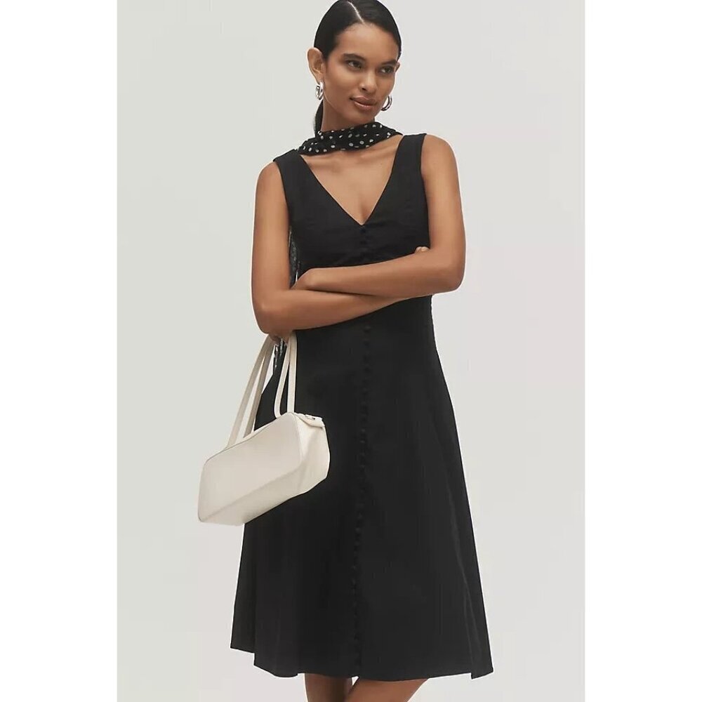 Anthropologie Sleeveless V-Neck Button-Front Midi Dress L